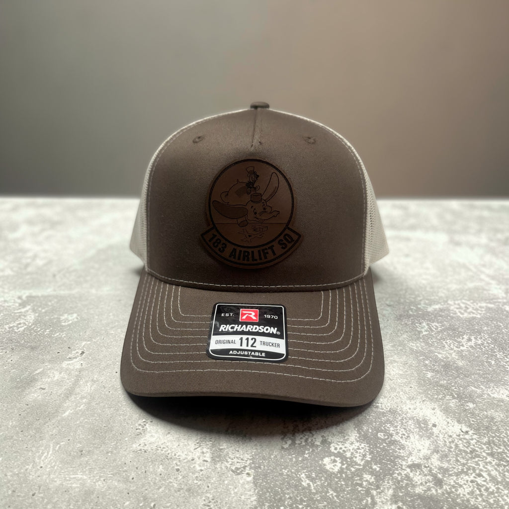 Richardson 112 183 AS Leather Patch with C-17 embroidered on the back.